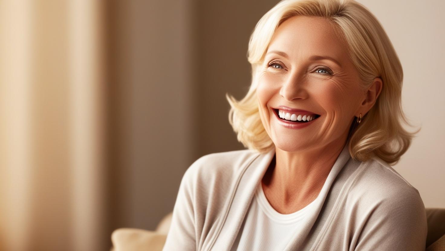 a woman smiling with blonde hair